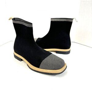 Arromic Knit Square Toe Boots Womens Size 11 Black Beige Cap‎ Toe Ankle Shoes